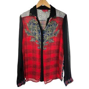 Vintage K Derby Blouse L Chiffon Mutliprint Button Down Retro Y2K Bohemian VTG